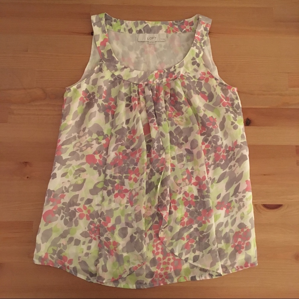 LOFT cute abstract pink flowers summer top